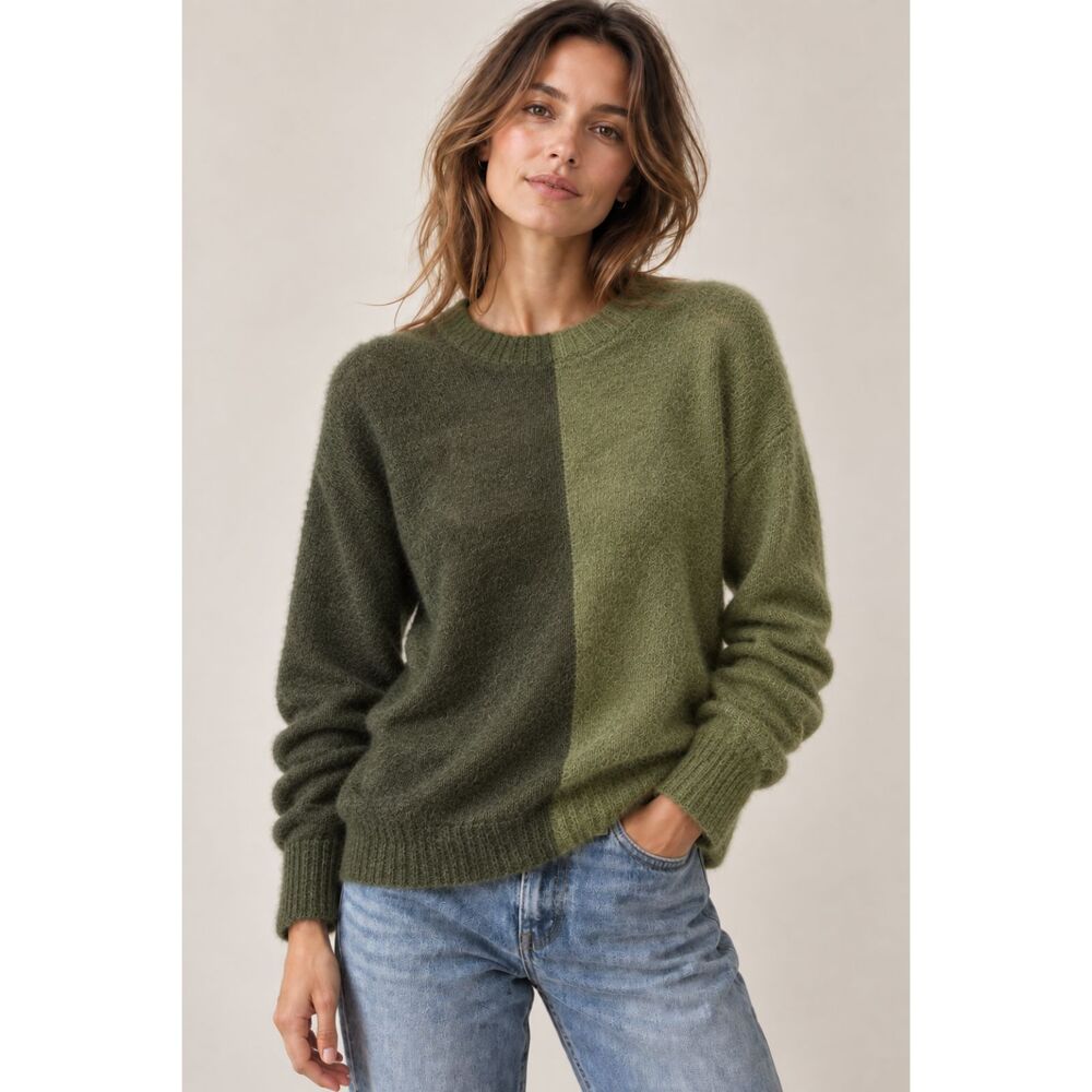 Zara Alpaca Wool Blend Colorblock Sweater Green Size M New